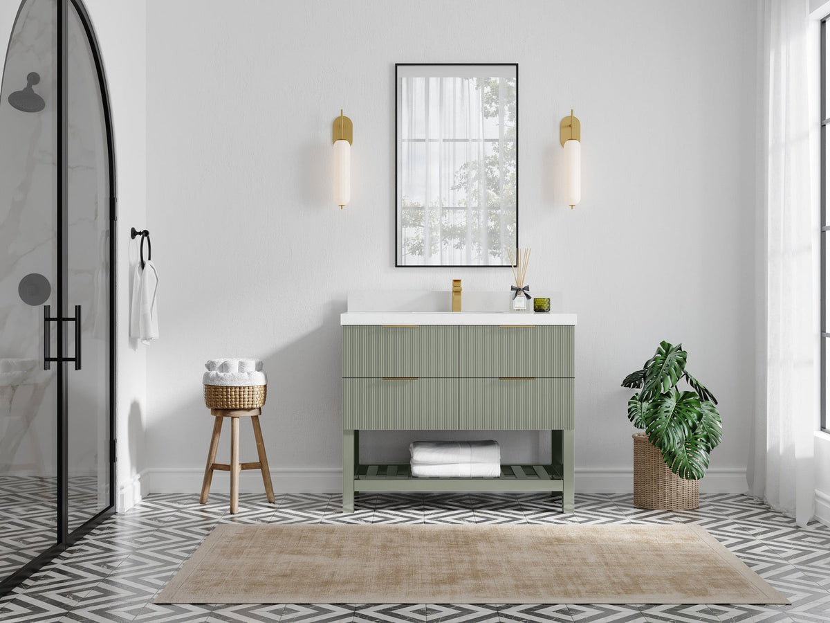 Catalina 42 in W x 22 in D Free Standing Reeded Single Sink Bathroom Vanity - Willow Bath and Vanity
