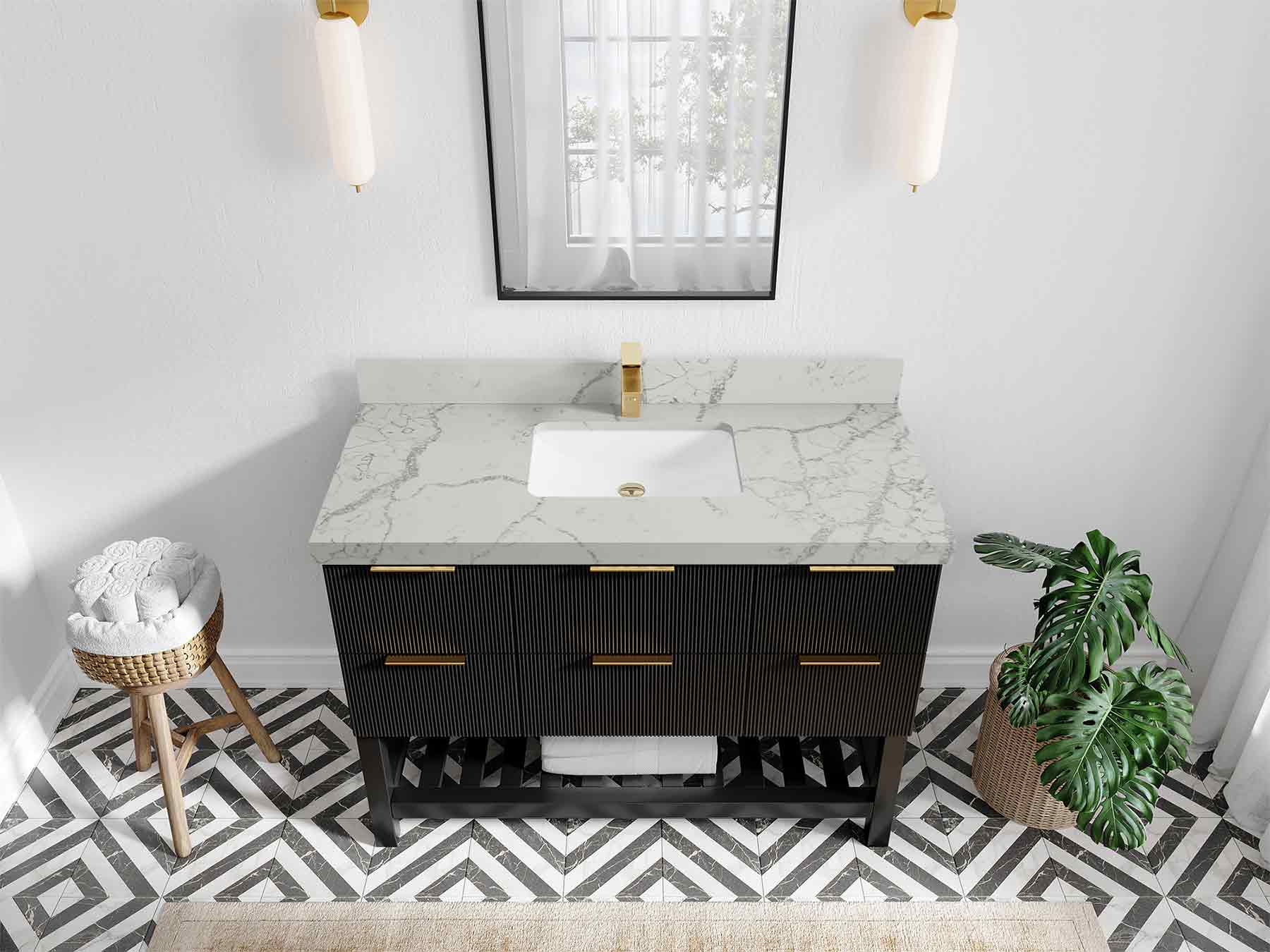 Catalina 48 in W x 22 in D Free Standing Reeded Single Sink Bathroom Vanity - Willow Bath and Vanity