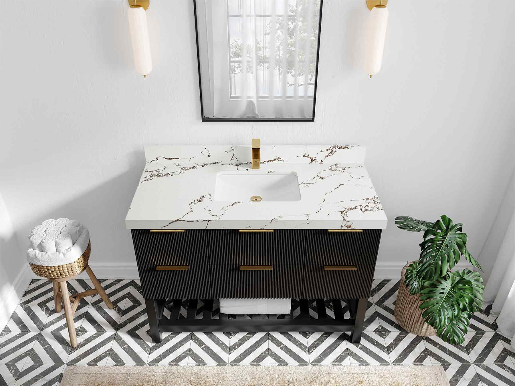 Catalina 48 in W x 22 in D Free Standing Reeded Single Sink Bathroom Vanity - Willow Bath and Vanity