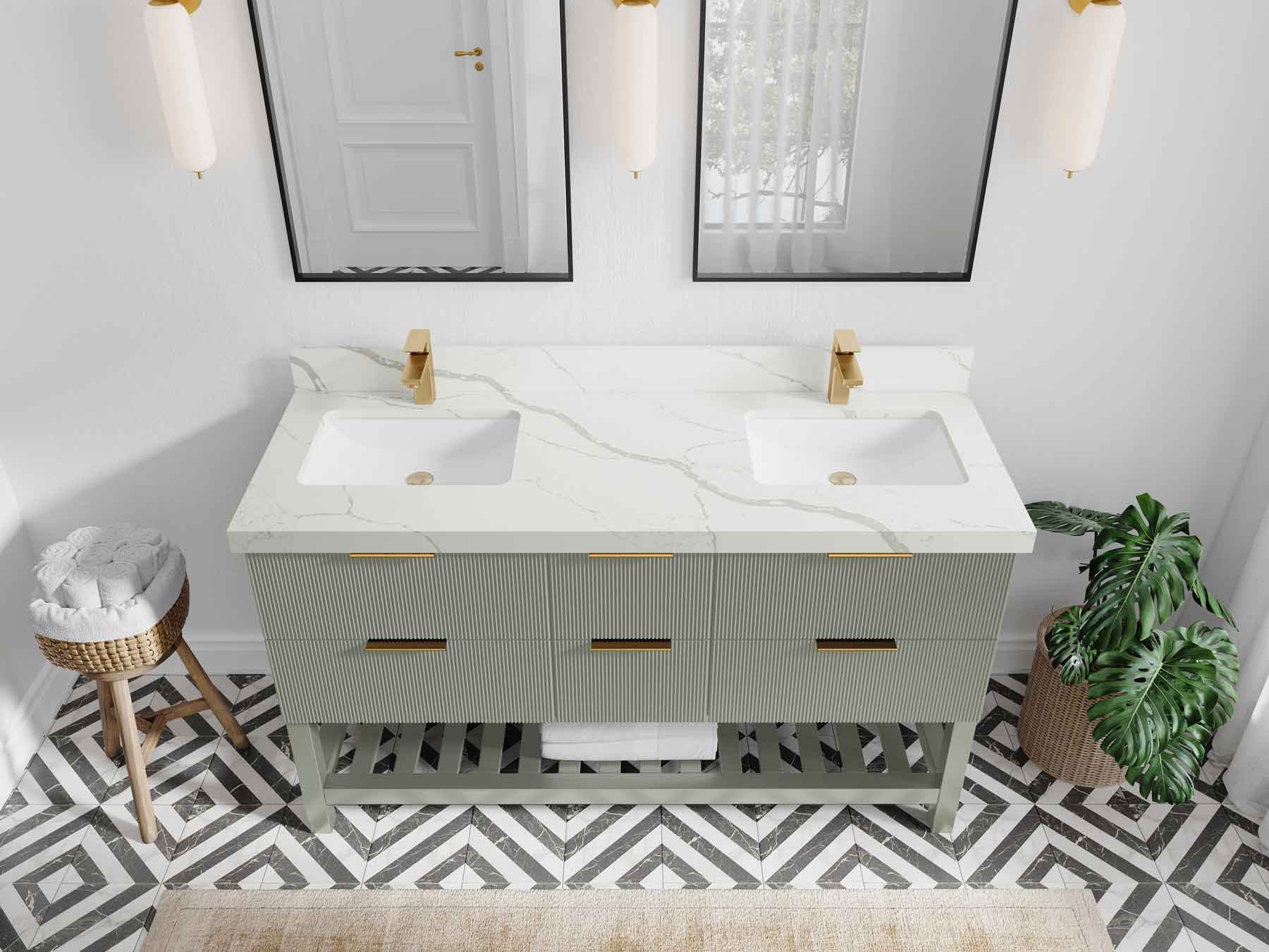 Catalina 60 in W x 22 in D Free Standing Reeded Double Sink Bathroom Vanity - Willow Bath and Vanity