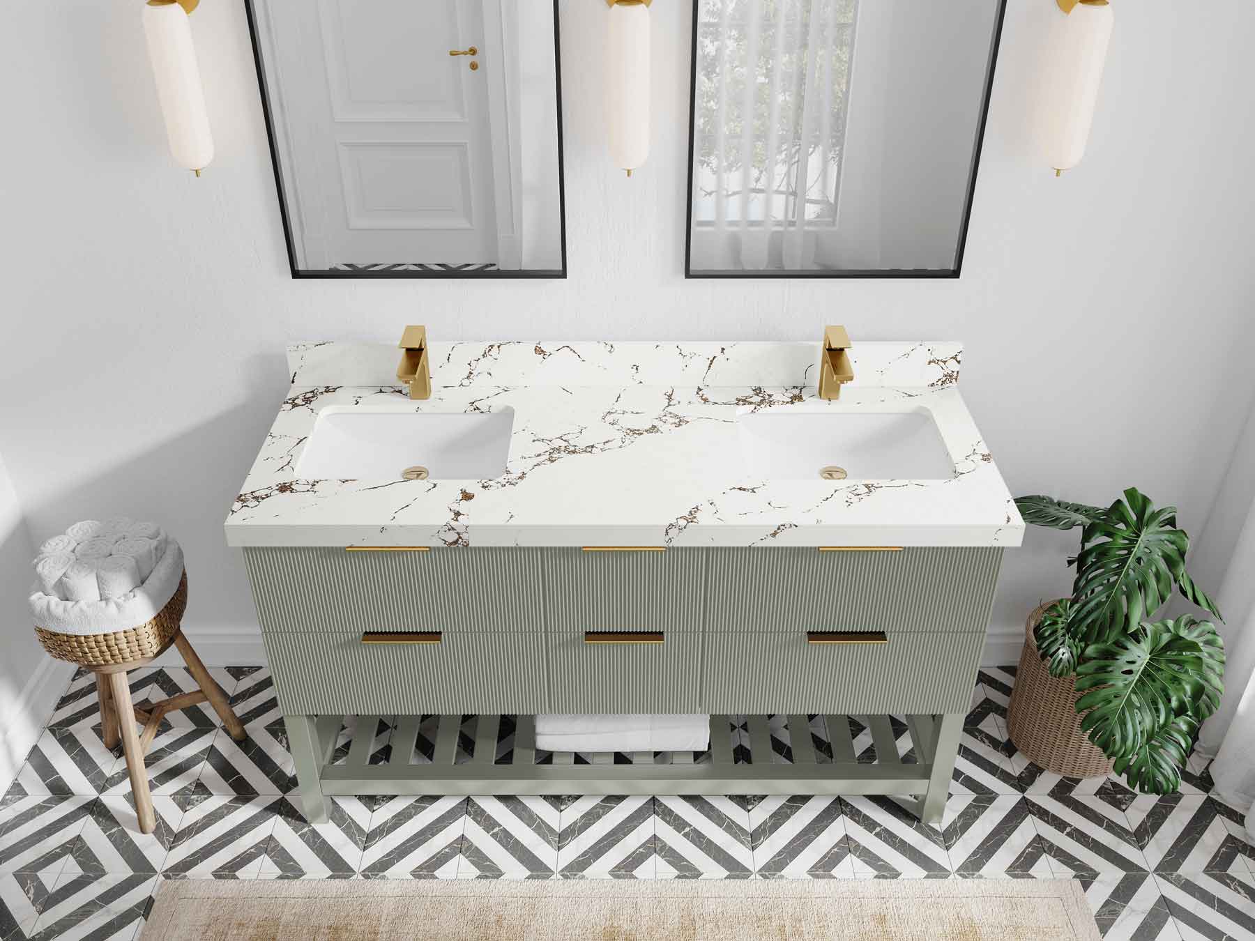 Catalina 60 in W x 22 in D Free Standing Reeded Double Sink Bathroom Vanity - Willow Bath and Vanity