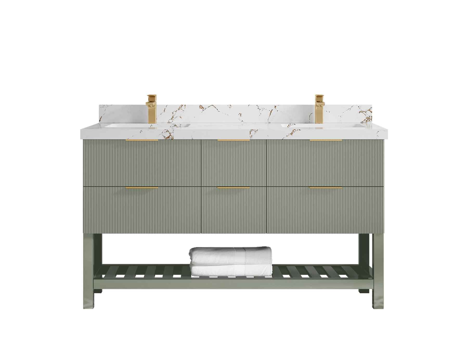 Catalina 60 in W x 22 in D Free Standing Reeded Double Sink Bathroom Vanity - Willow Bath and Vanity