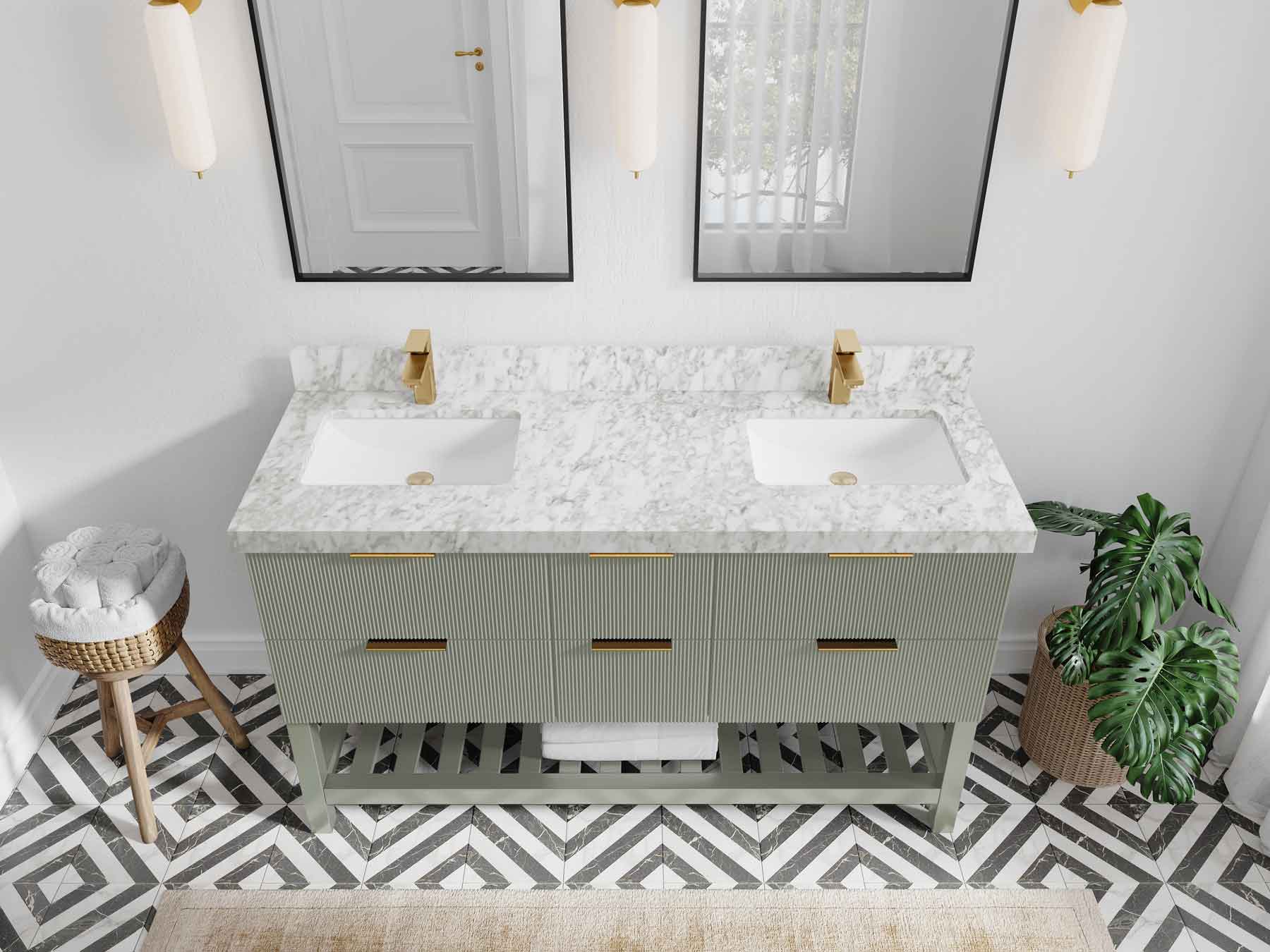 Catalina 60 in W x 22 in D Free Standing Reeded Double Sink Bathroom Vanity - Willow Bath and Vanity