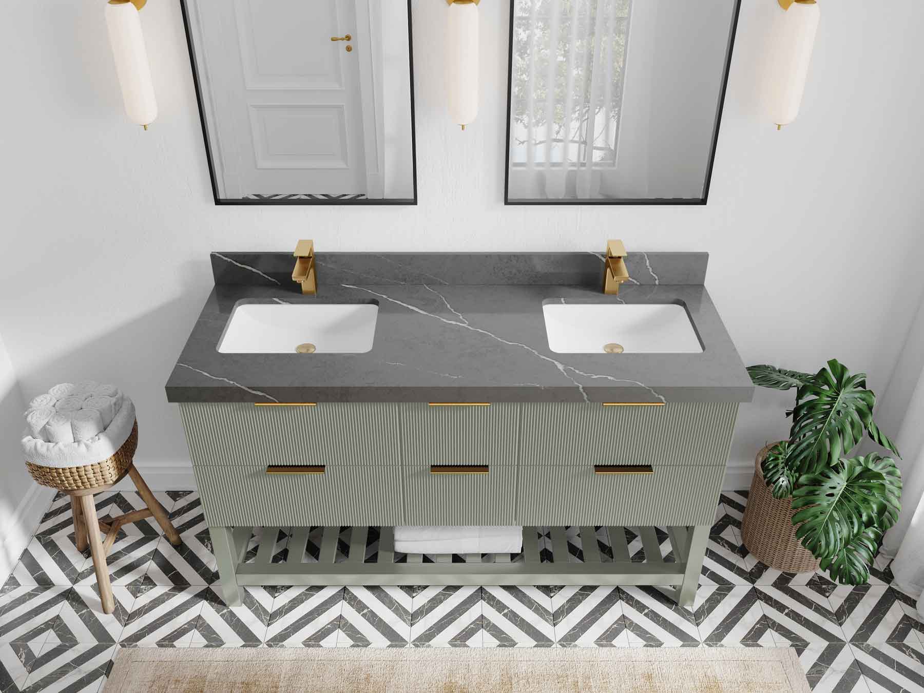 Catalina 60 in W x 22 in D Free Standing Reeded Double Sink Bathroom Vanity - Willow Bath and Vanity