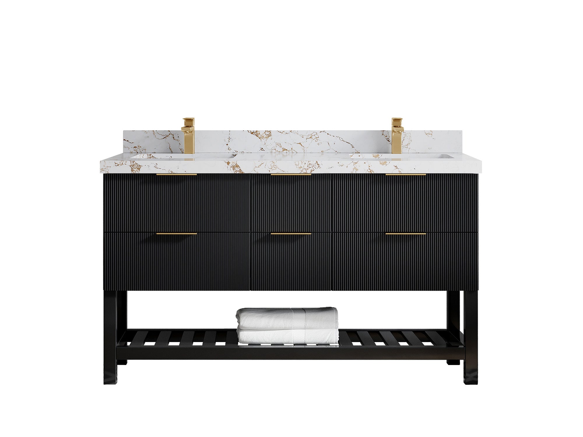 Catalina 60 in W x 22 in D Free Standing Reeded Double Sink Bathroom Vanity - Willow Bath and Vanity