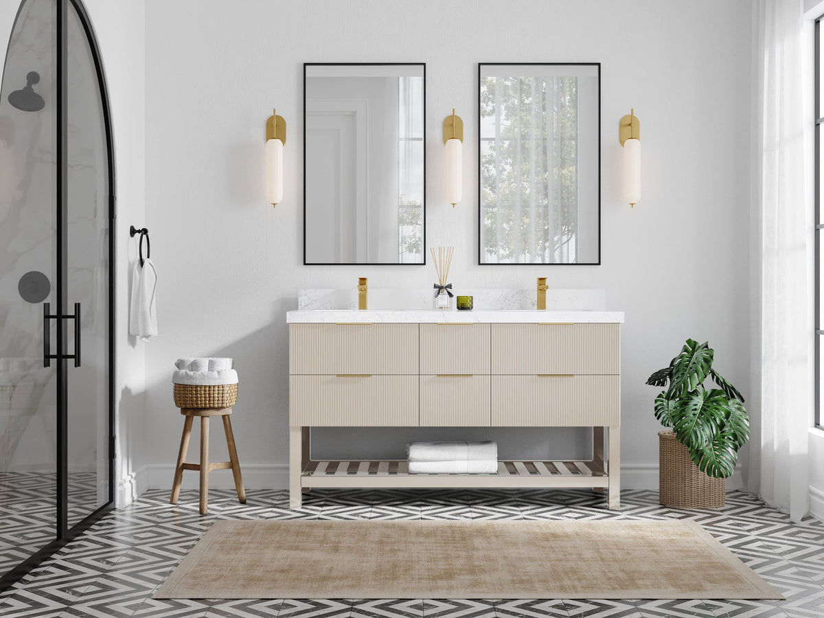 Catalina 60 in W x 22 in D Free Standing Reeded Double Sink Bathroom Vanity - Willow Bath and Vanity