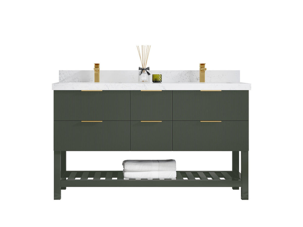 Catalina 60 in W x 22 in D Free Standing Reeded Double Sink Bathroom Vanity - Willow Bath and Vanity