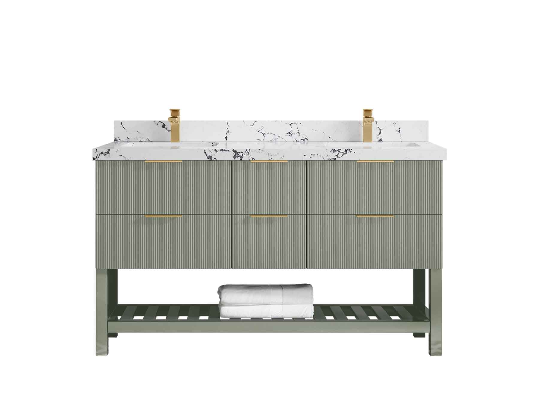 Catalina 60 in W x 22 in D Free Standing Reeded Double Sink Bathroom Vanity - Willow Bath and Vanity