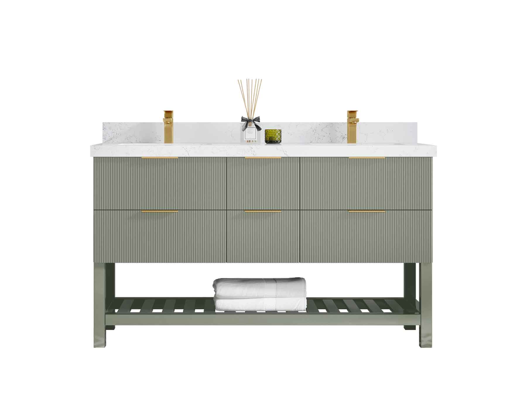 Catalina 60 in W x 22 in D Free Standing Reeded Double Sink Bathroom Vanity - Willow Bath and Vanity