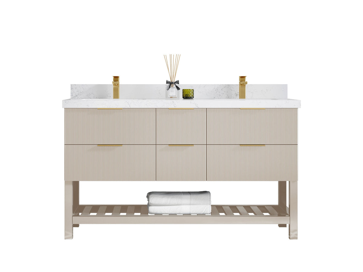 Catalina 60 in W x 22 in D Free Standing Reeded Double Sink Bathroom Vanity - Willow Bath and Vanity