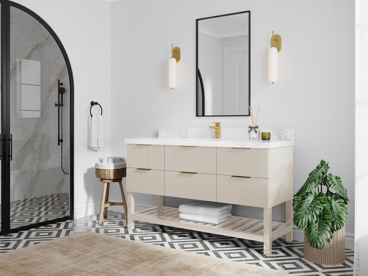 Catalina 60 in W x 22 in D Free Standing Reeded Double Sink Bathroom Vanity - Willow Bath and Vanity