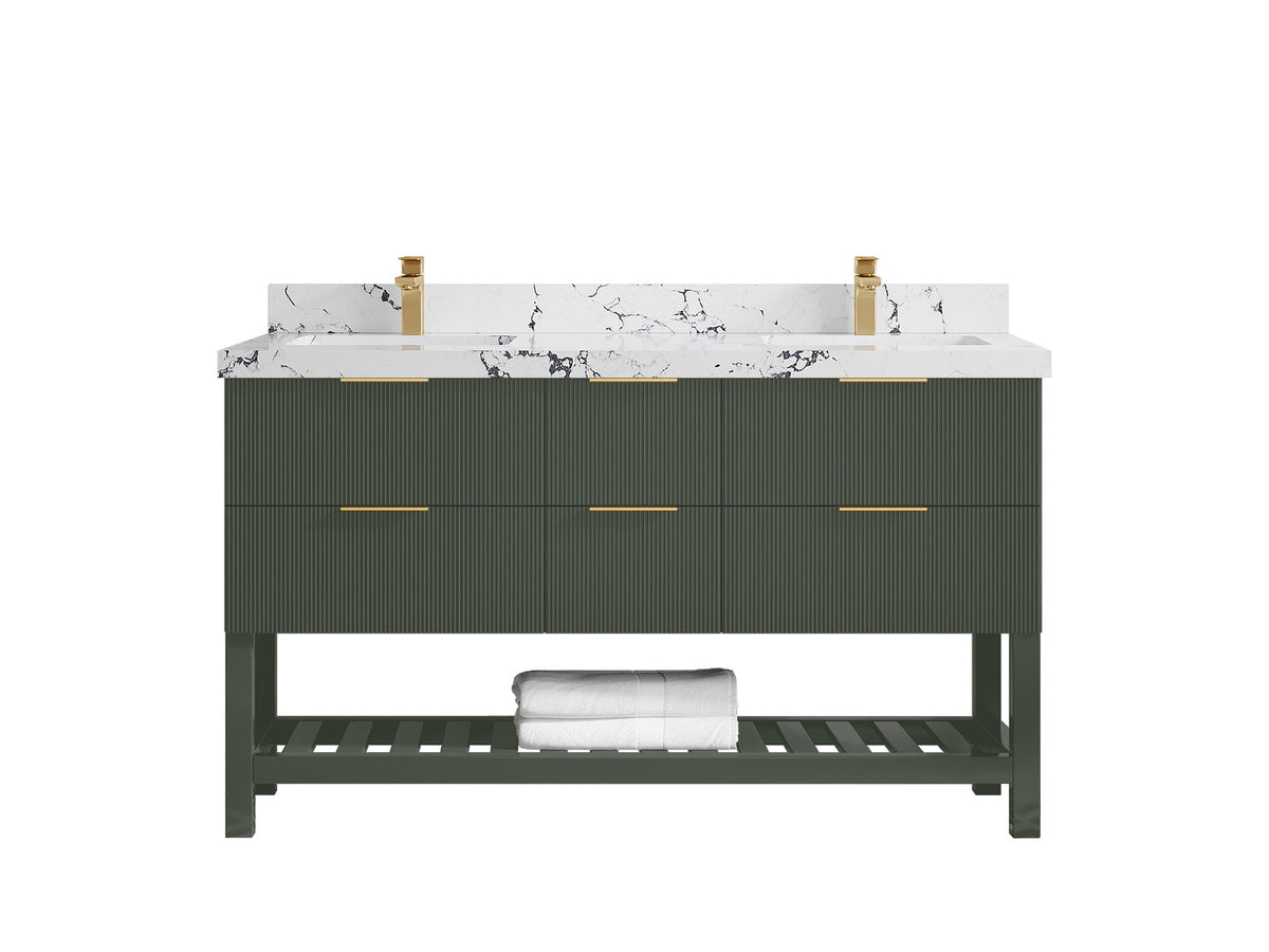 Catalina 60 in W x 22 in D Free Standing Reeded Double Sink Bathroom Vanity - Willow Bath and Vanity