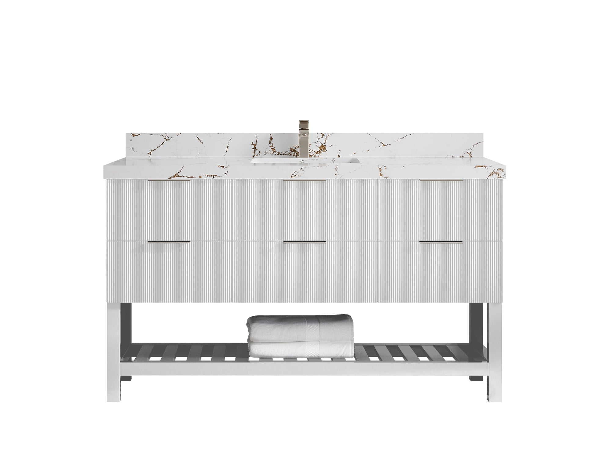 Catalina 60 in W x 22 in D Free Standing Reeded Single Sink Bathroom Vanity - Willow Bath and Vanity