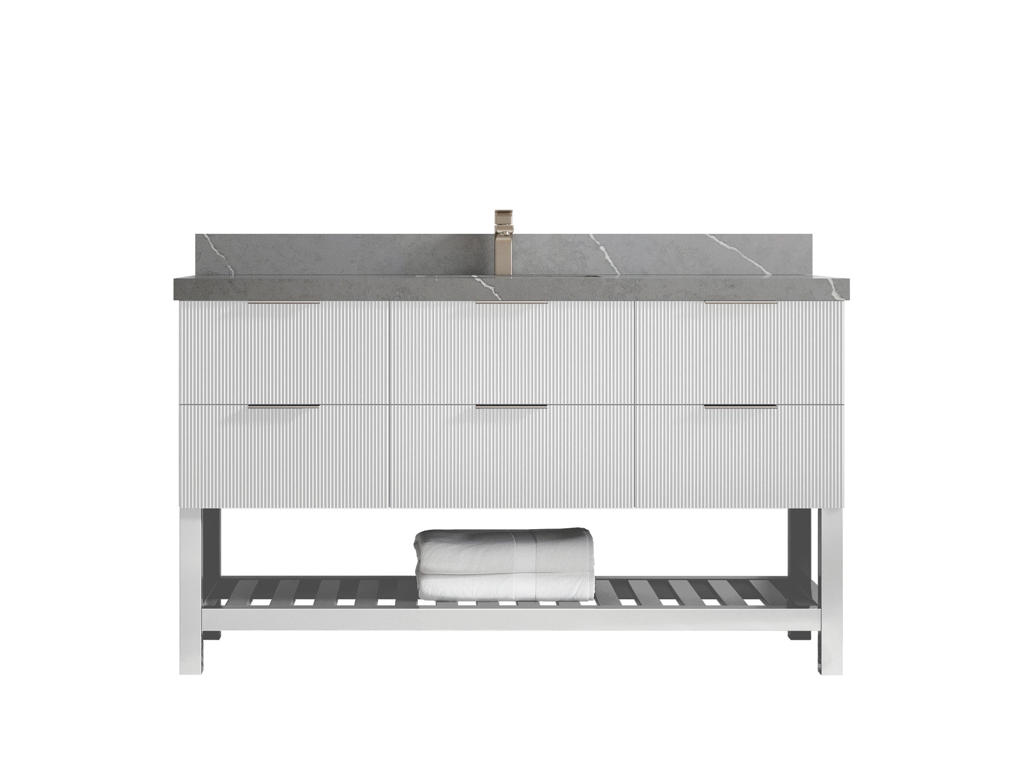Catalina 60 in W x 22 in D Free Standing Reeded Single Sink Bathroom Vanity - Willow Bath and Vanity