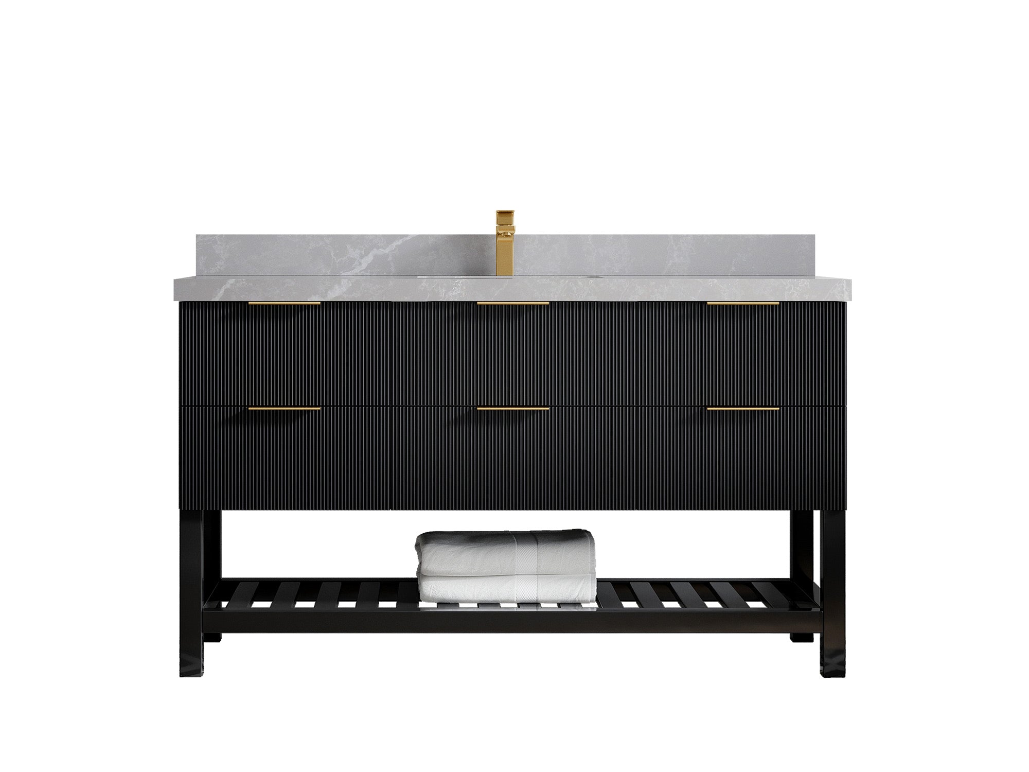 Catalina 60 in W x 22 in D Free Standing Reeded Single Sink Bathroom Vanity - Willow Bath and Vanity