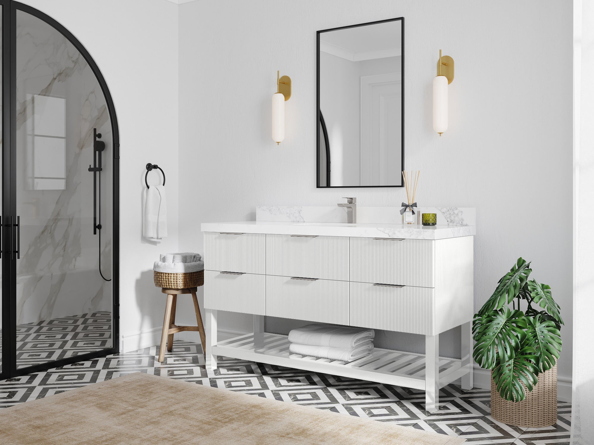 Catalina 60 in W x 22 in D Free Standing Reeded Single Sink Bathroom Vanity - Willow Bath and Vanity