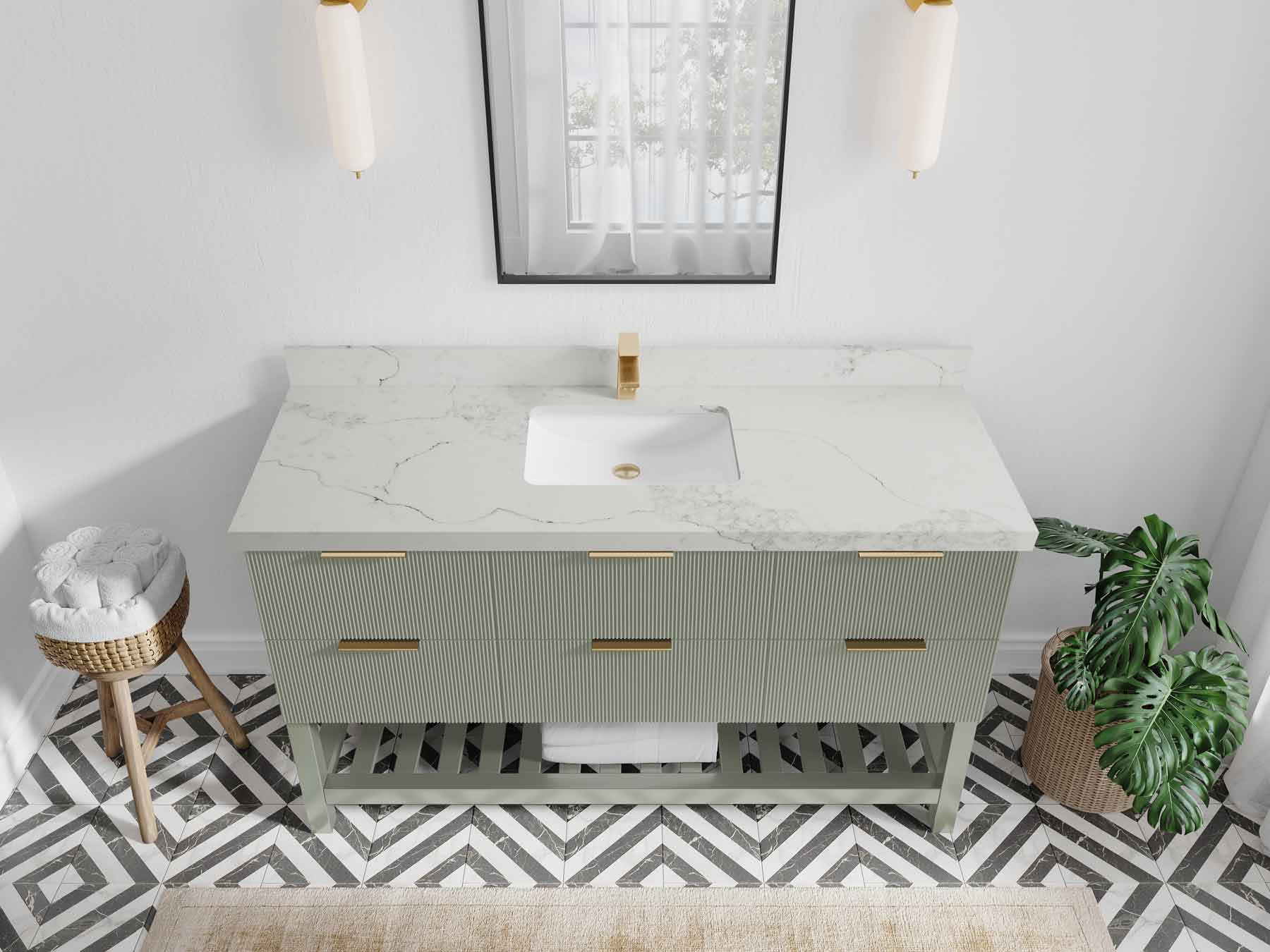 Catalina 60 in W x 22 in D Free Standing Reeded Single Sink Bathroom Vanity - Willow Bath and Vanity