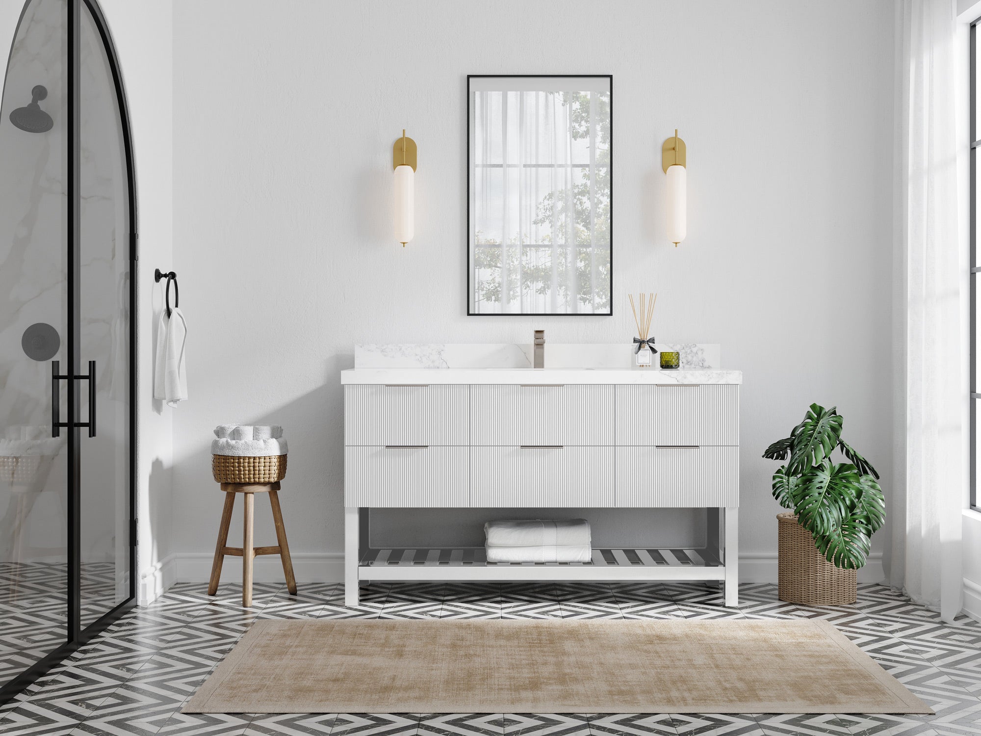 Catalina 60 in W x 22 in D Free Standing Reeded Single Sink Bathroom Vanity - Willow Bath and Vanity
