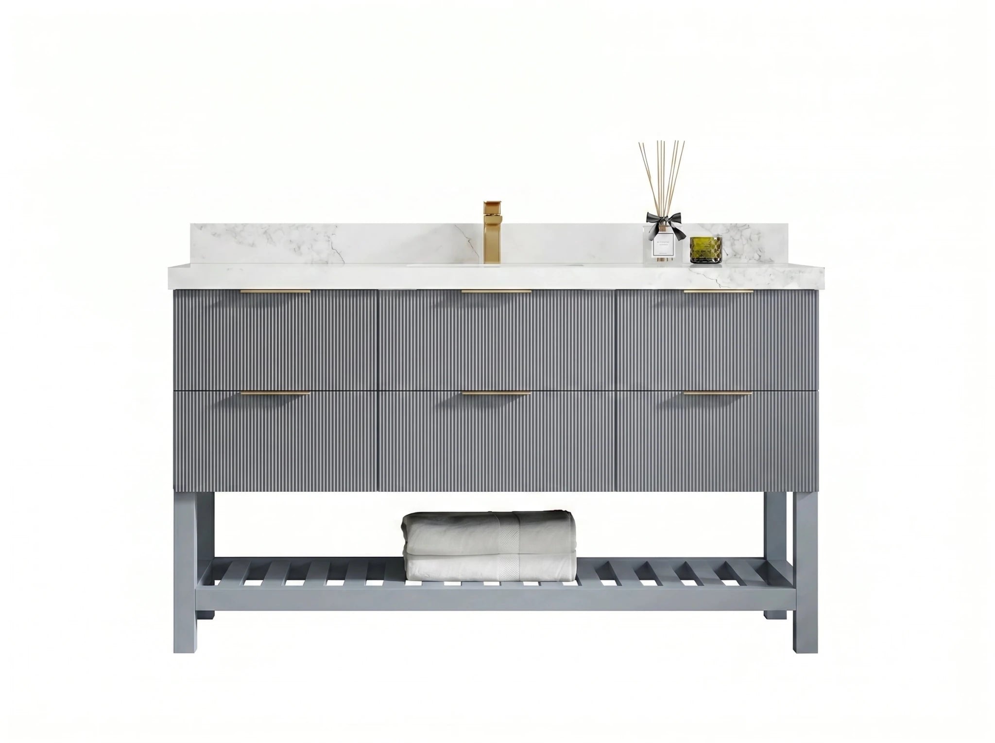 Catalina 60 in W x 22 in D Free Standing Reeded Single Sink Bathroom Vanity - Willow Bath and Vanity
