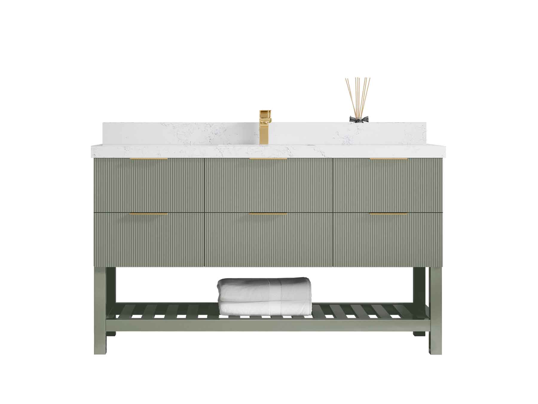 Catalina 60 in W x 22 in D Free Standing Reeded Single Sink Bathroom Vanity - Willow Bath and Vanity