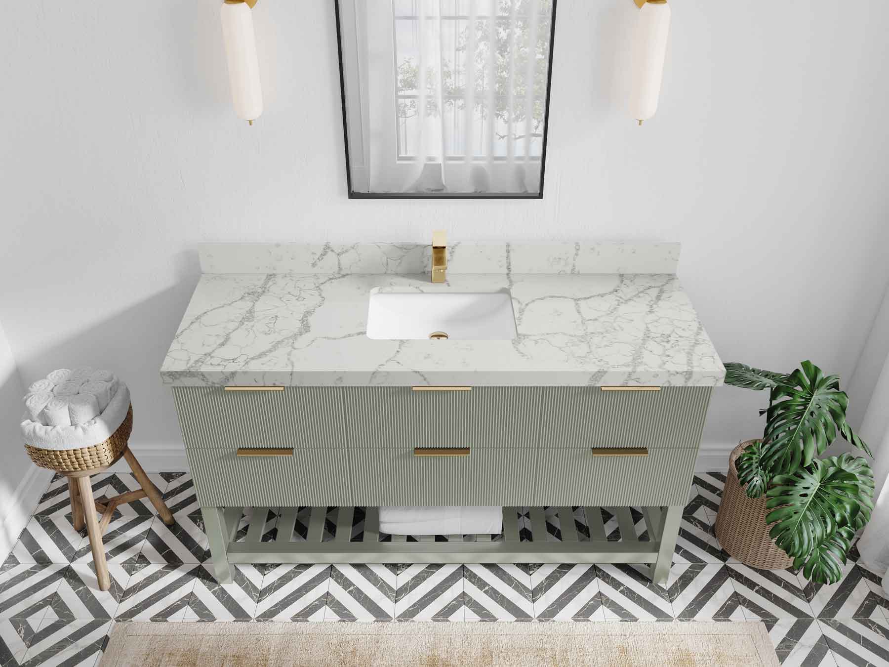 Catalina 60 in W x 22 in D Free Standing Reeded Single Sink Bathroom Vanity - Willow Bath and Vanity