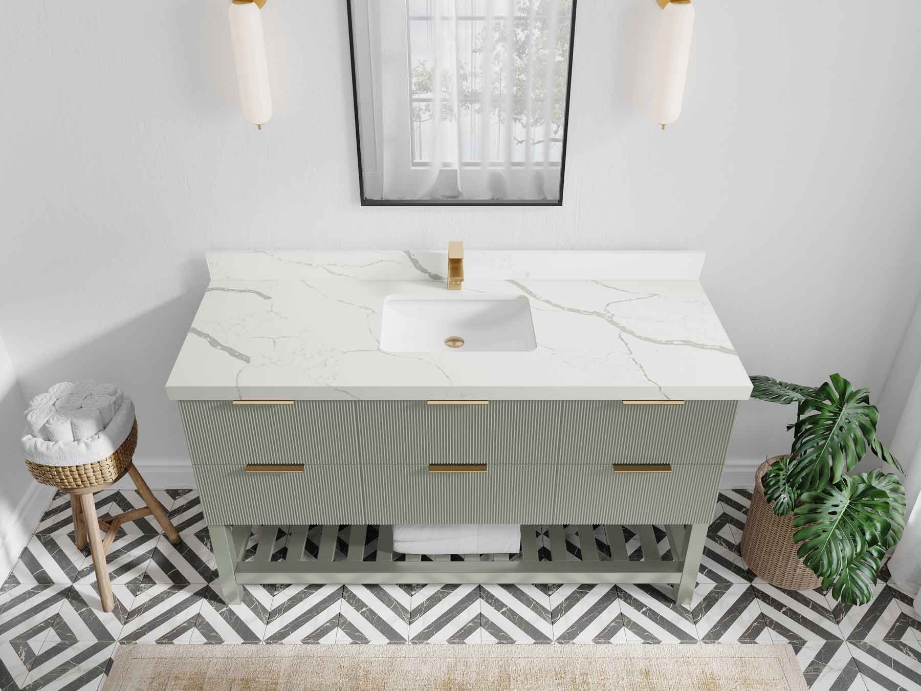 Catalina 60 in W x 22 in D Free Standing Reeded Single Sink Bathroom Vanity - Willow Bath and Vanity