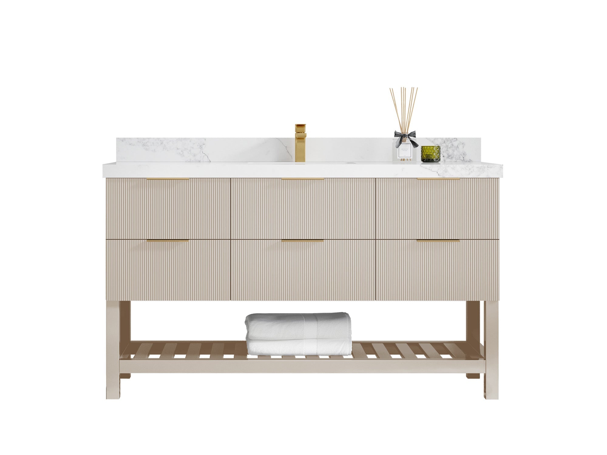 Catalina 60 in W x 22 in D Free Standing Reeded Single Sink Bathroom Vanity - Willow Bath and Vanity