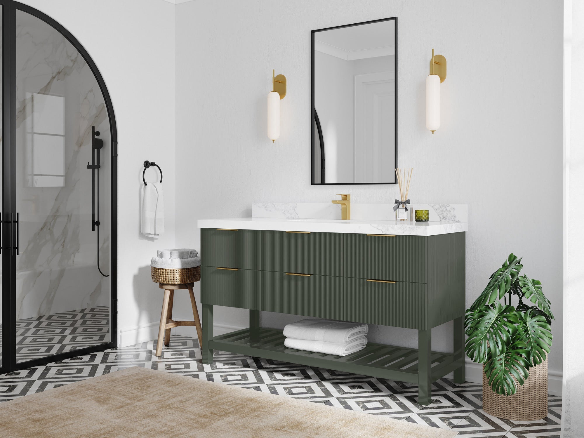 Catalina 60 in W x 22 in D Free Standing Reeded Single Sink Bathroom Vanity - Willow Bath and Vanity