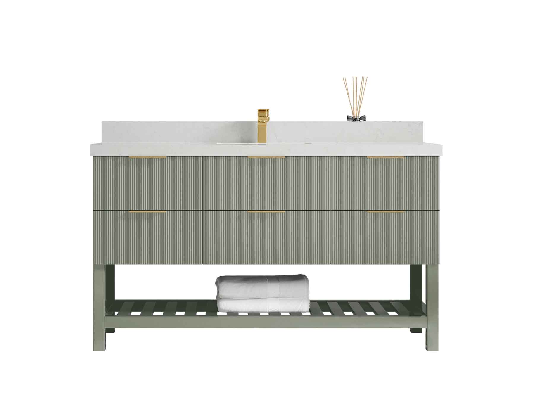Catalina 60 in W x 22 in D Free Standing Reeded Single Sink Bathroom Vanity - Willow Bath and Vanity