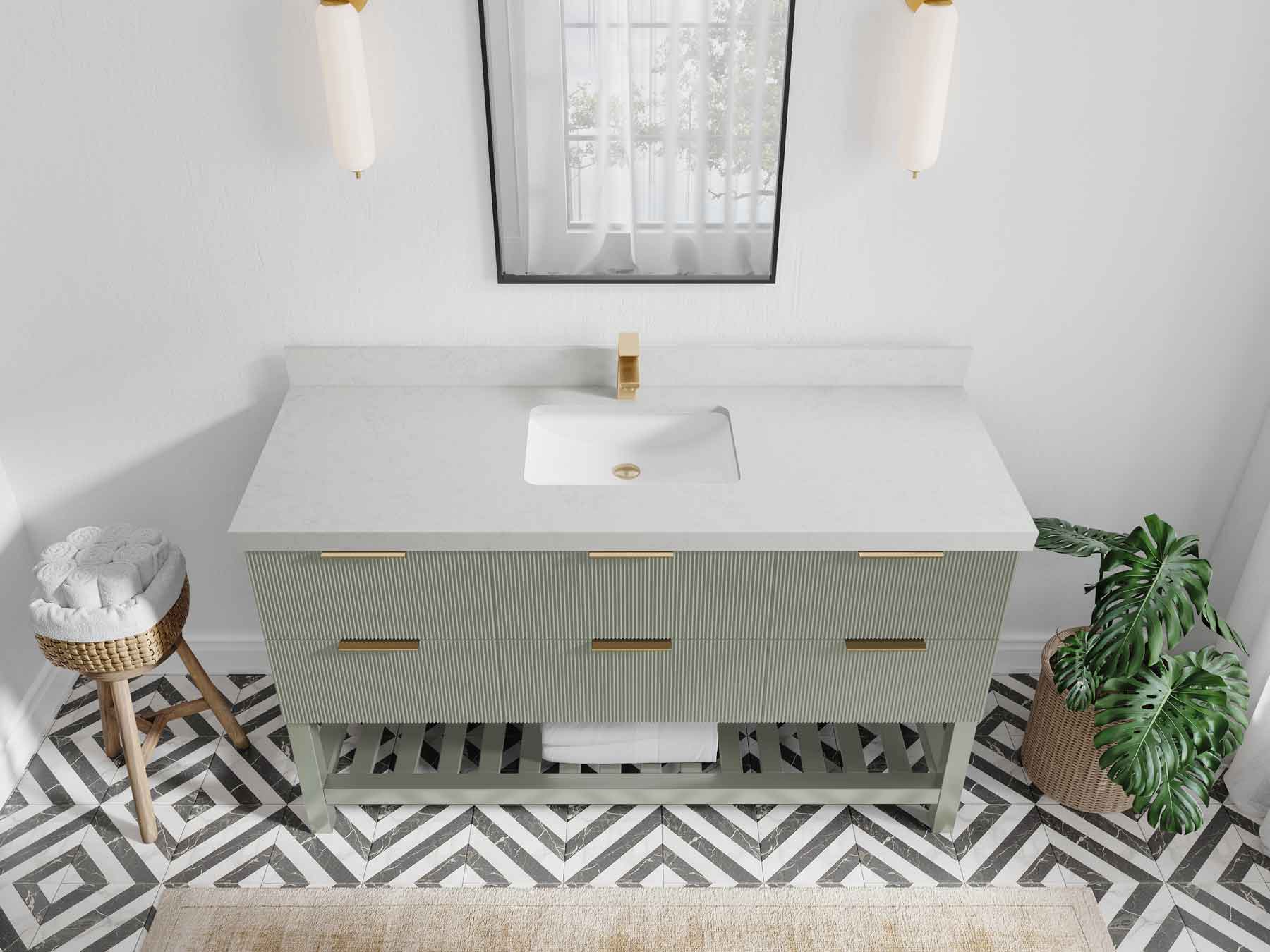 Catalina 60 in W x 22 in D Free Standing Reeded Single Sink Bathroom Vanity - Willow Bath and Vanity