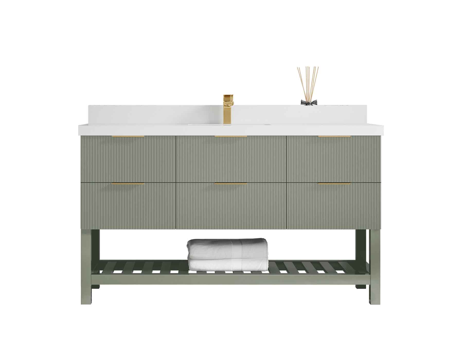 Catalina 60 in W x 22 in D Free Standing Reeded Single Sink Bathroom Vanity - Willow Bath and Vanity