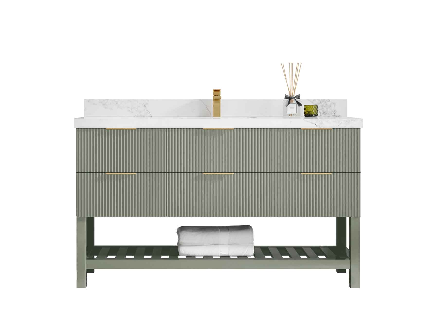 Catalina 60 in W x 22 in D Free Standing Reeded Single Sink Bathroom Vanity - Willow Bath and Vanity
