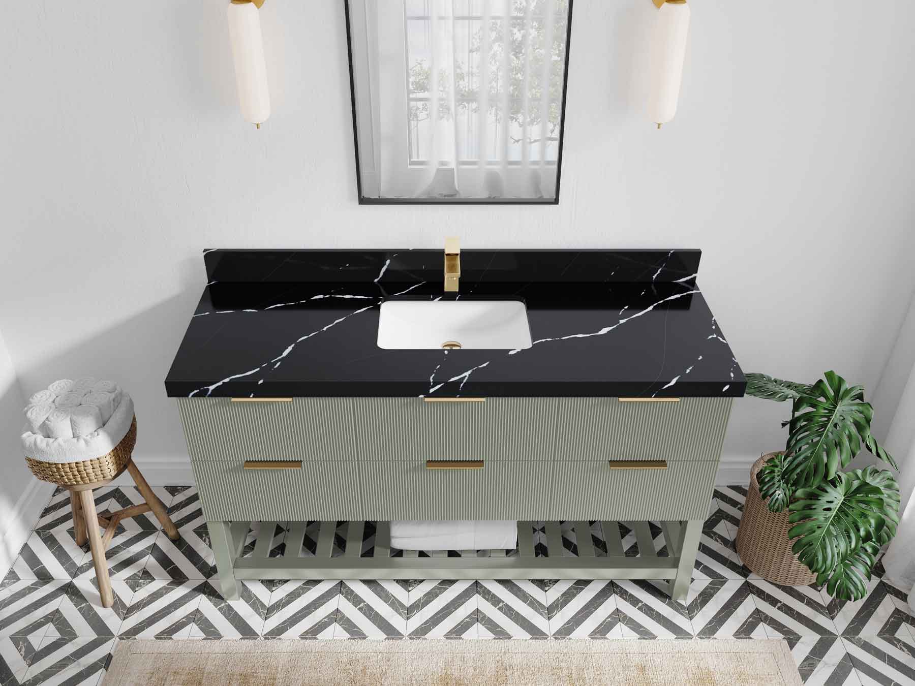 Catalina 60 in W x 22 in D Free Standing Reeded Single Sink Bathroom Vanity - Willow Bath and Vanity