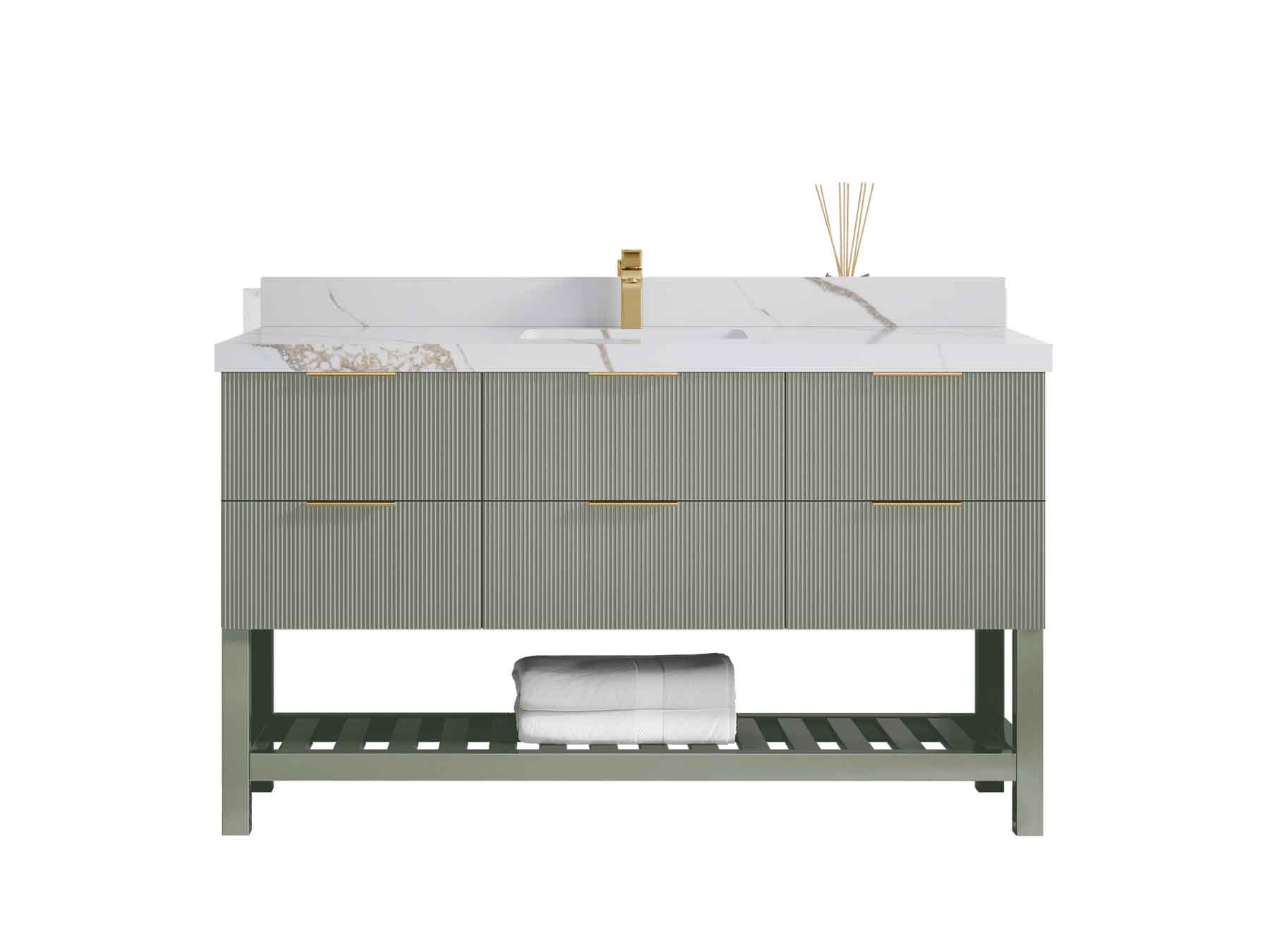 Catalina 60 in W x 22 in D Free Standing Reeded Single Sink Bathroom Vanity - Willow Bath and Vanity
