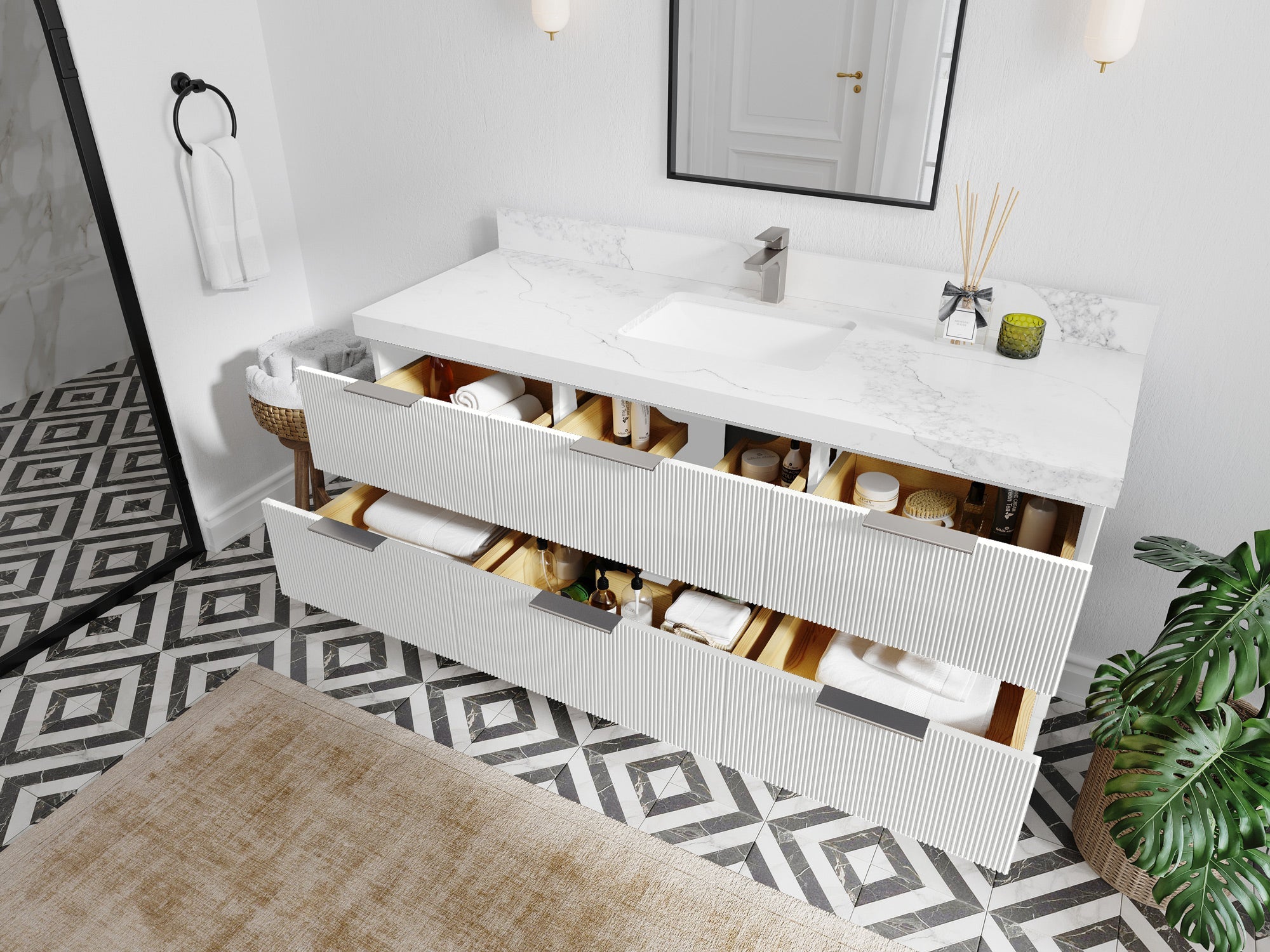 Catalina 60 in W x 22 in D Free Standing Reeded Single Sink Bathroom Vanity - Willow Bath and Vanity