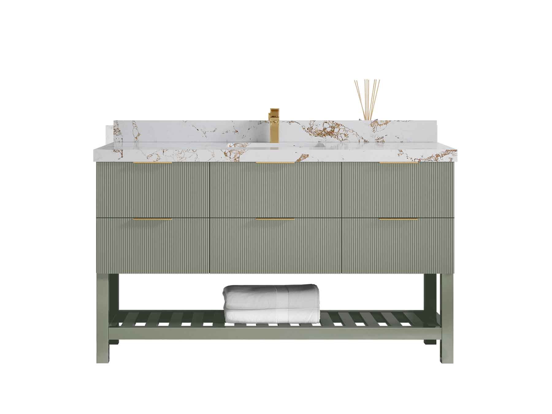 Catalina 60 in W x 22 in D Free Standing Reeded Single Sink Bathroom Vanity - Willow Bath and Vanity