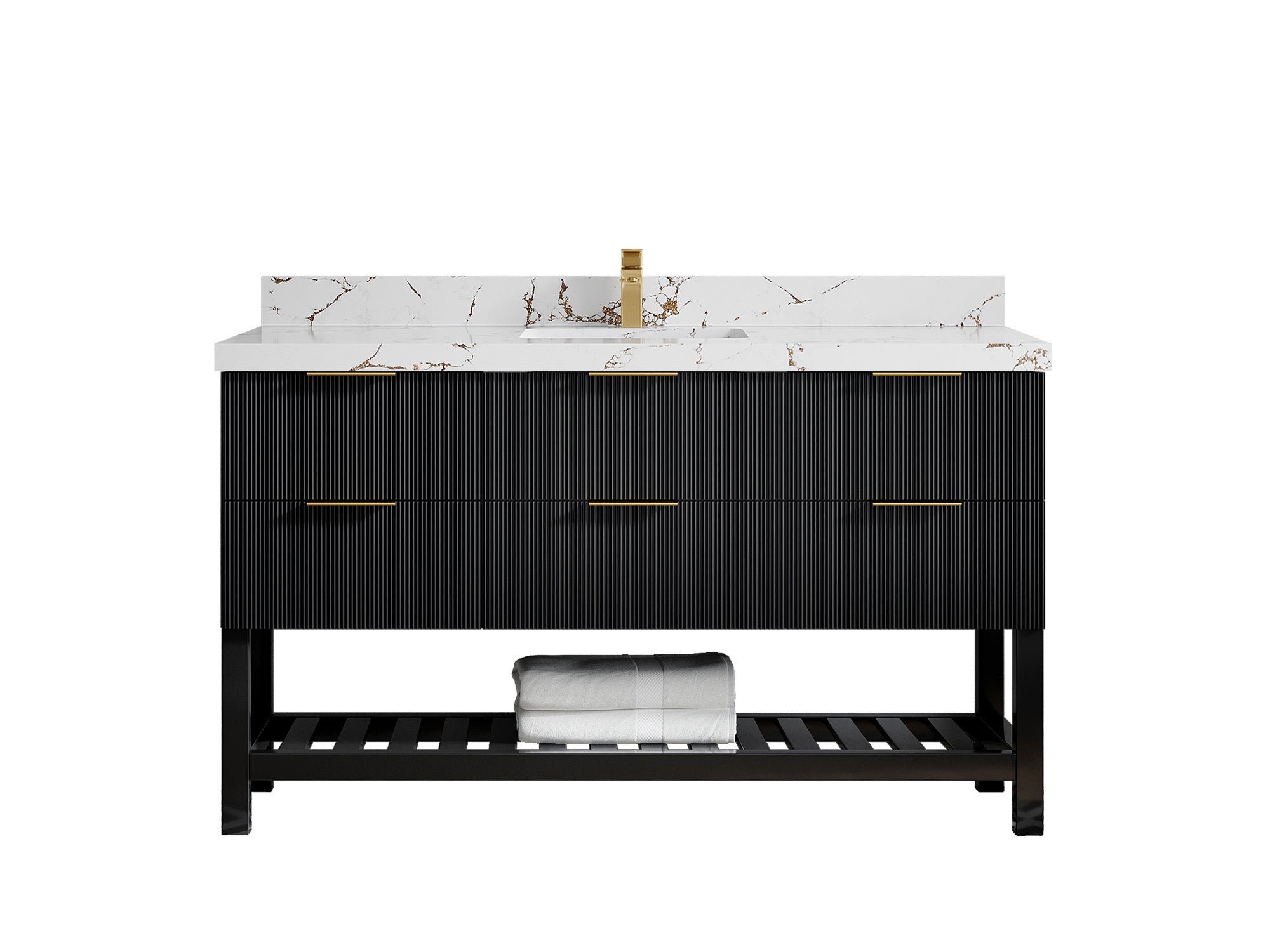Catalina 60 in W x 22 in D Free Standing Reeded Single Sink Bathroom Vanity - Willow Bath and Vanity