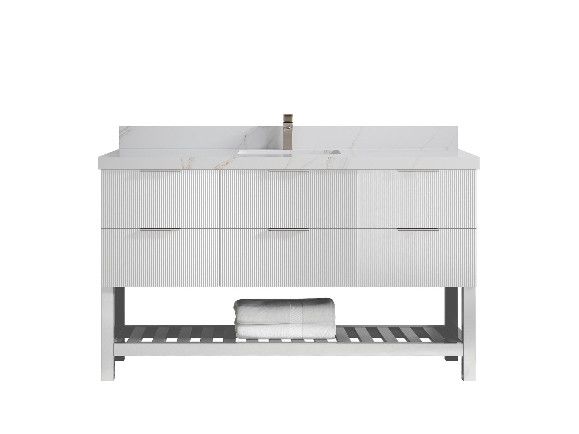 Catalina 60 in W x 22 in D Free Standing Reeded Single Sink Bathroom Vanity - Willow Bath and Vanity