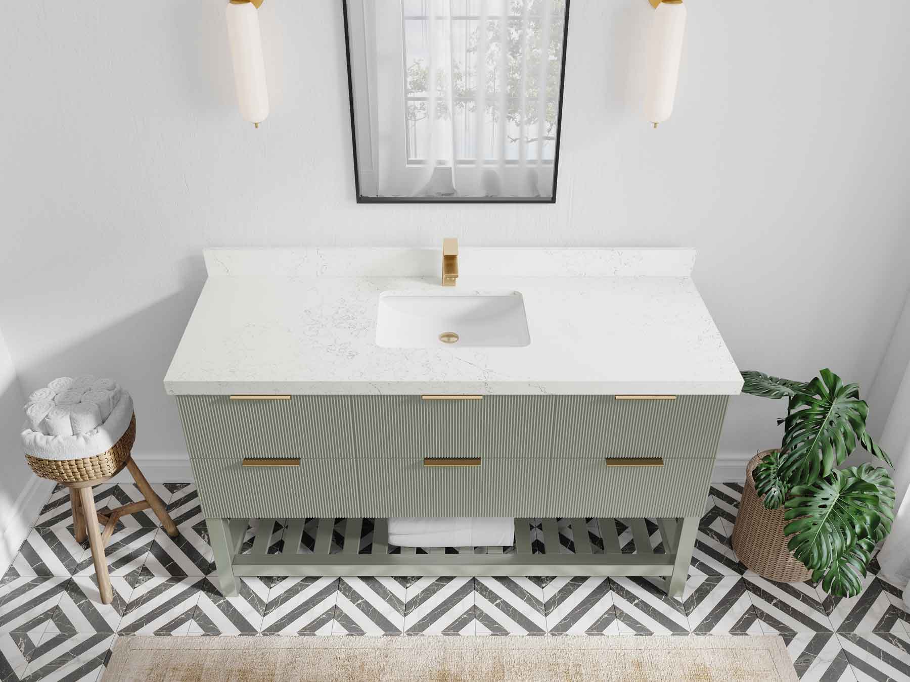 Catalina 60 in W x 22 in D Free Standing Reeded Single Sink Bathroom Vanity - Willow Bath and Vanity