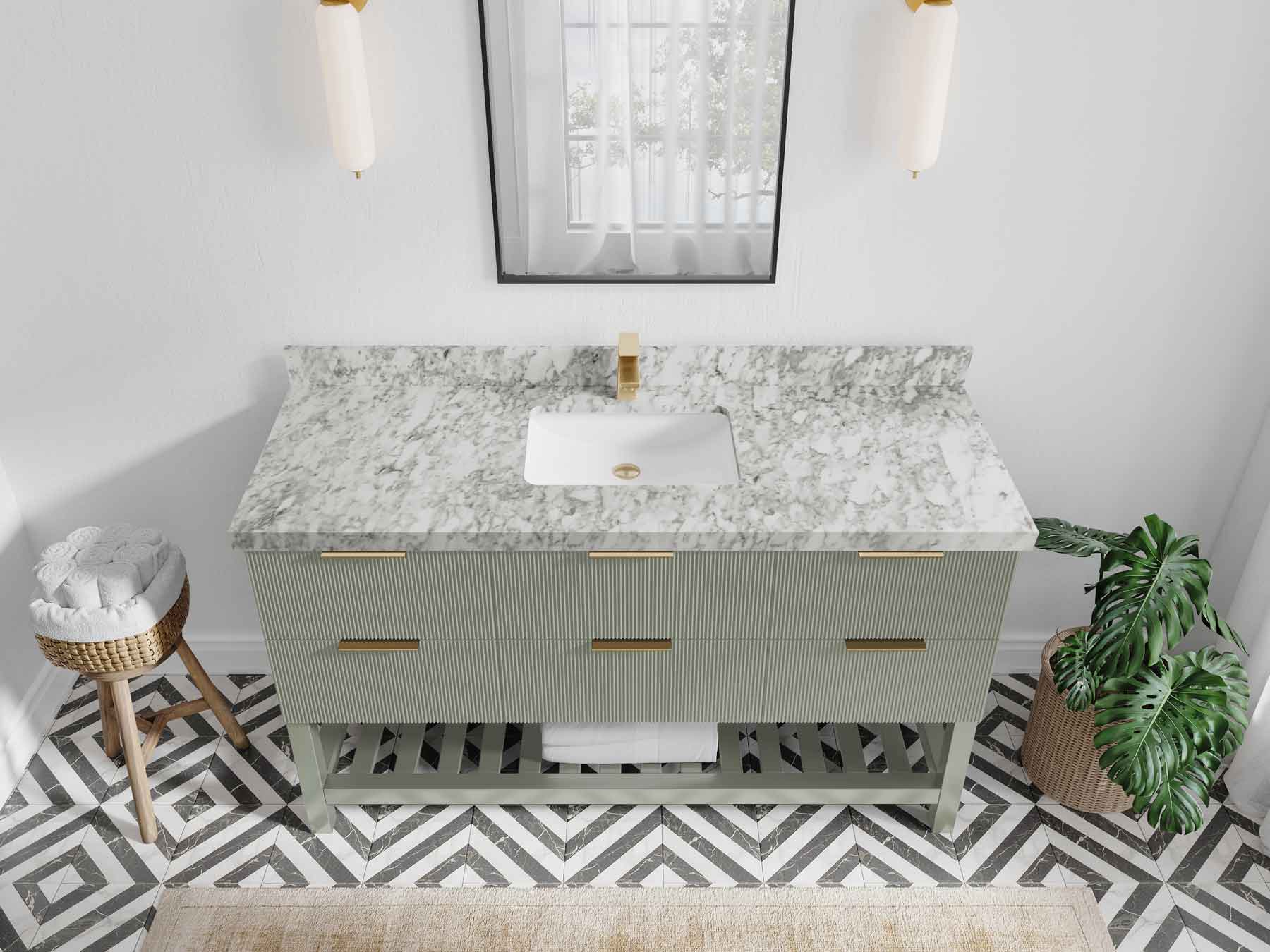 Catalina 60 in W x 22 in D Free Standing Reeded Single Sink Bathroom Vanity - Willow Bath and Vanity