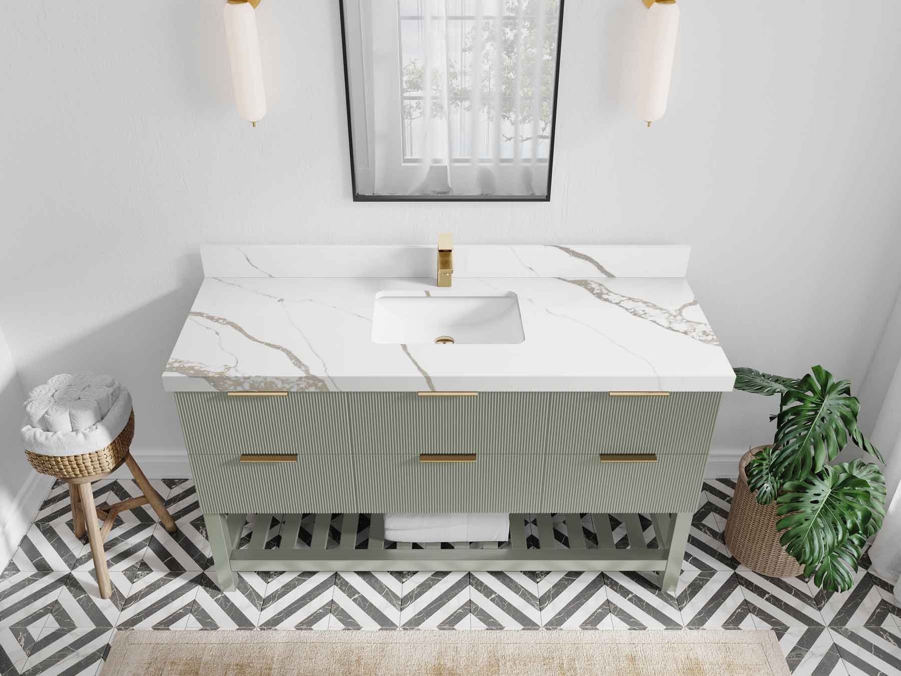Catalina 60 in W x 22 in D Free Standing Reeded Single Sink Bathroom Vanity - Willow Bath and Vanity