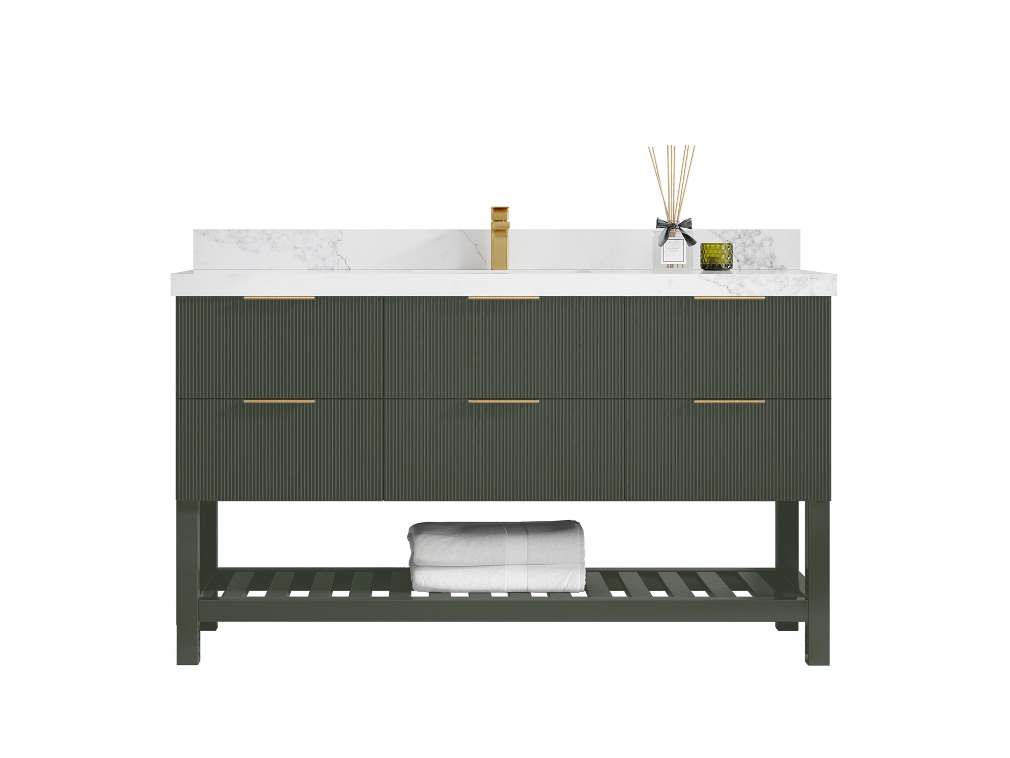 Catalina 60 in W x 22 in D Free Standing Reeded Single Sink Bathroom Vanity - Willow Bath and Vanity