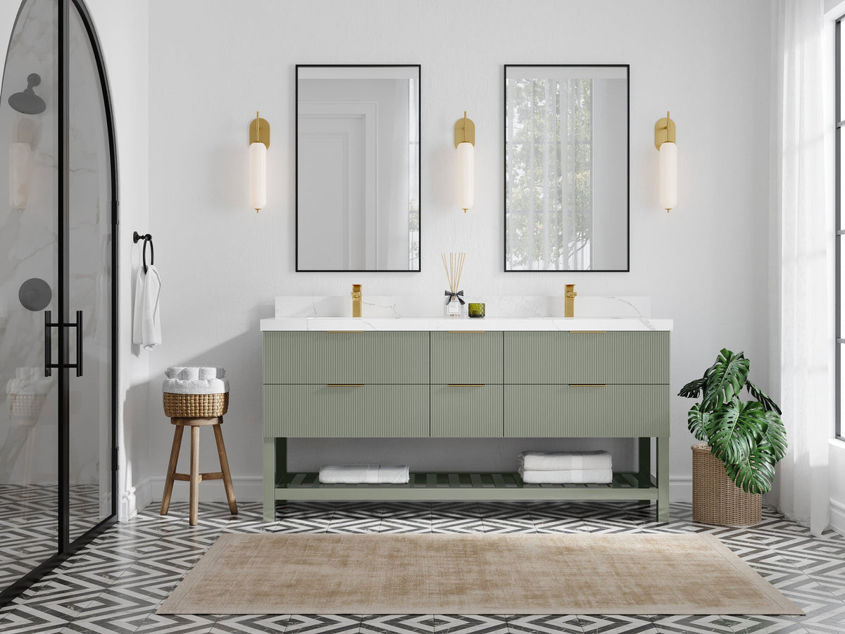 Catalina 72 in W x 22 in D Free Standing Reeded Double Sink Bathroom Vanity - Willow Bath and Vanity