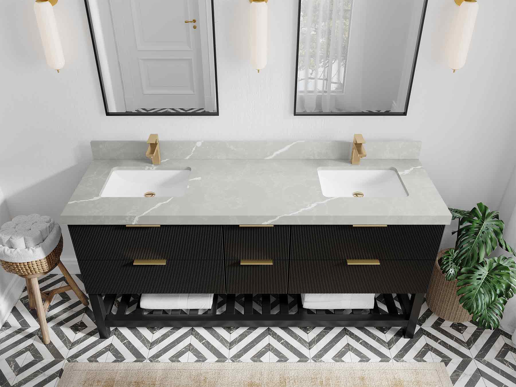 Catalina 72 in W x 22 in D Free Standing Reeded Double Sink Bathroom Vanity - Willow Bath and Vanity