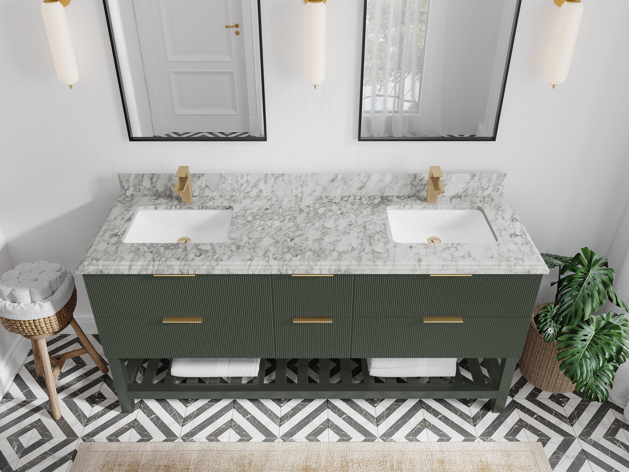 Catalina 72 in W x 22 in D Free Standing Reeded Double Sink Bathroom Vanity - Willow Bath and Vanity