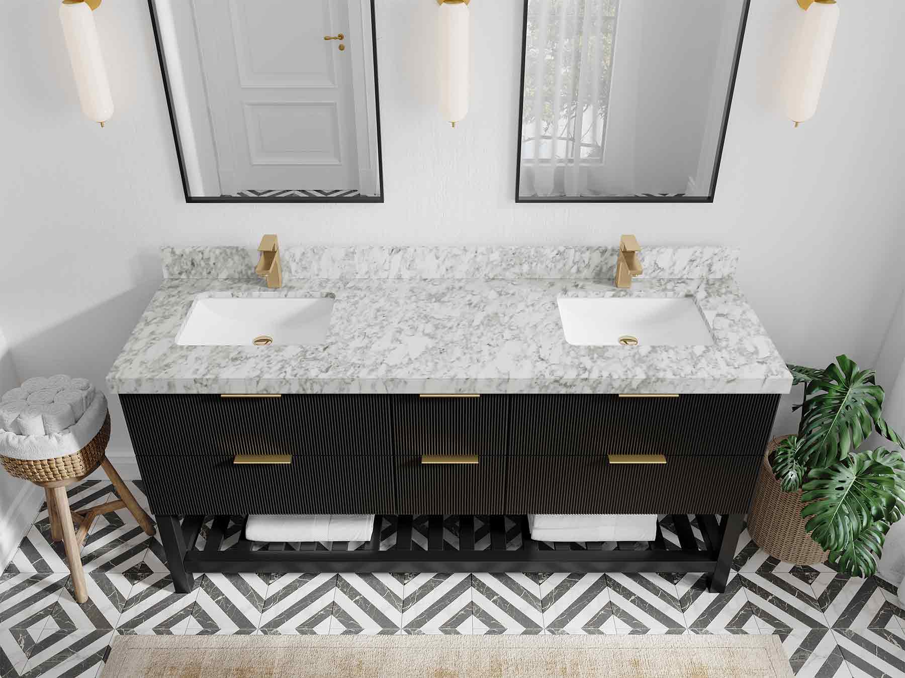 Catalina 72 in W x 22 in D Free Standing Reeded Double Sink Bathroom Vanity - Willow Bath and Vanity