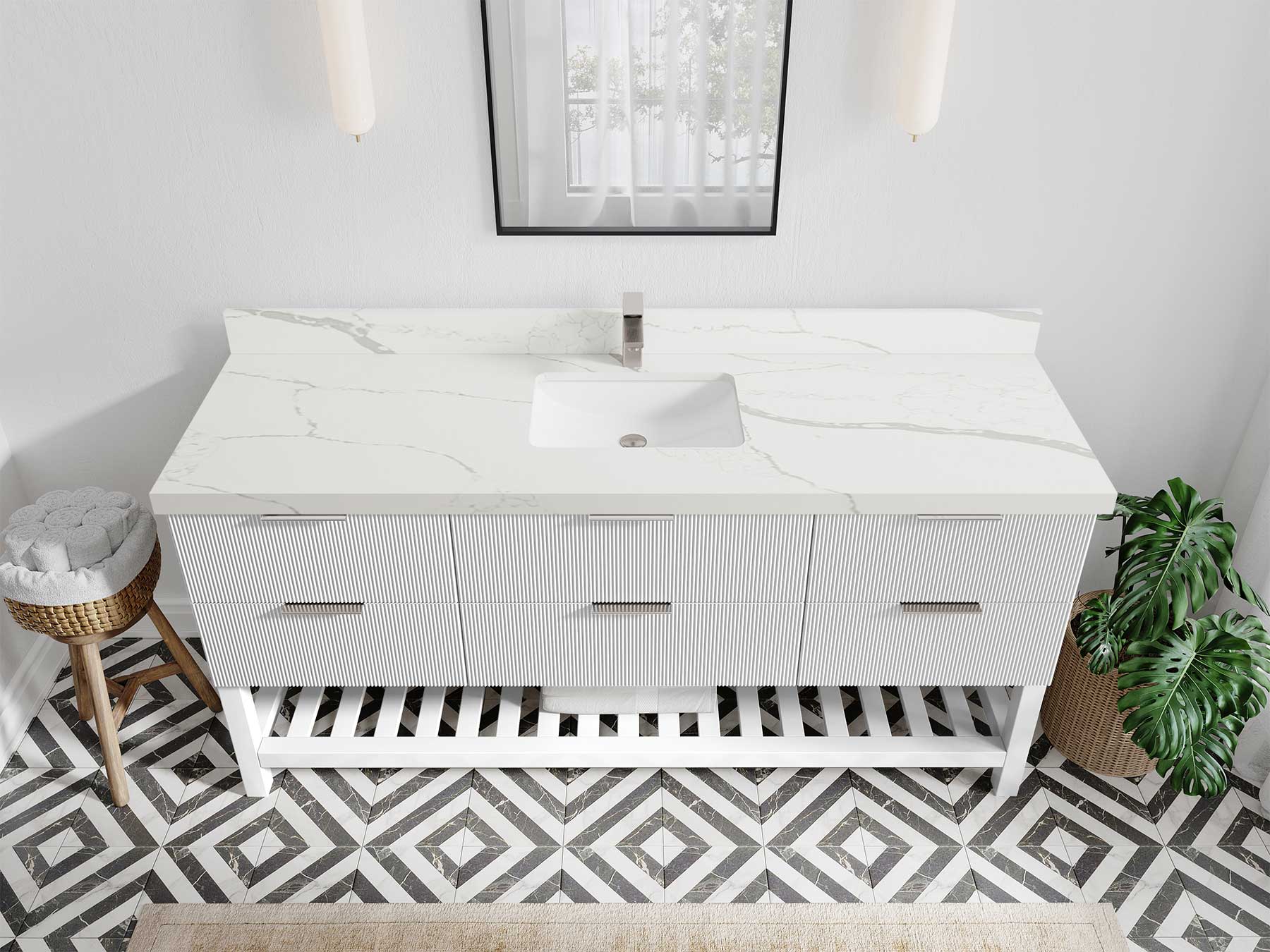 Catalina 72 in W x 22 in D Free Standing Reeded Single Sink Bathroom Vanity - Willow Bath and Vanity