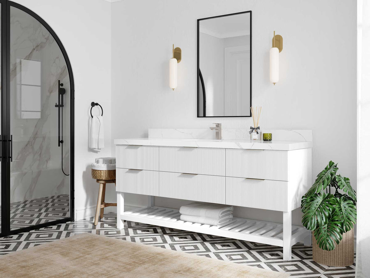 Catalina 72 in W x 22 in D Free Standing Reeded Single Sink Bathroom Vanity - Willow Bath and Vanity