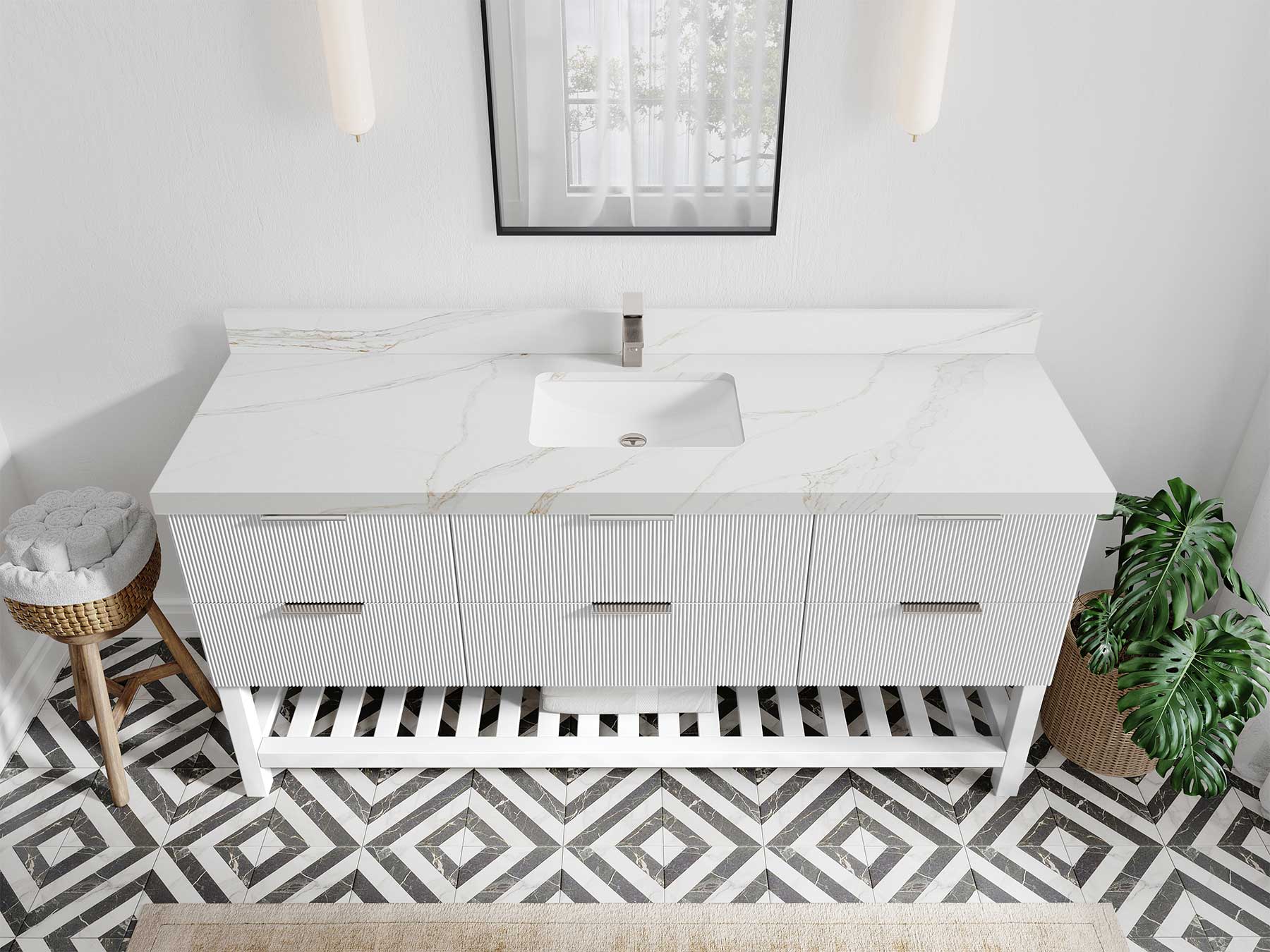 Catalina 72 in W x 22 in D Free Standing Reeded Single Sink Bathroom Vanity - Willow Bath and Vanity