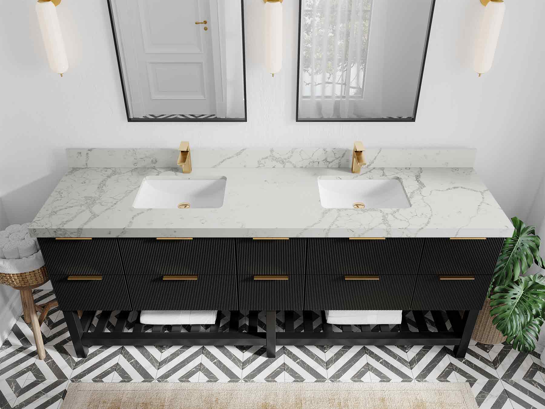 Catalina 84 in W x 22 in D Free Standing Reeded Double Sink Bathroom Vanity - Willow Bath and Vanity